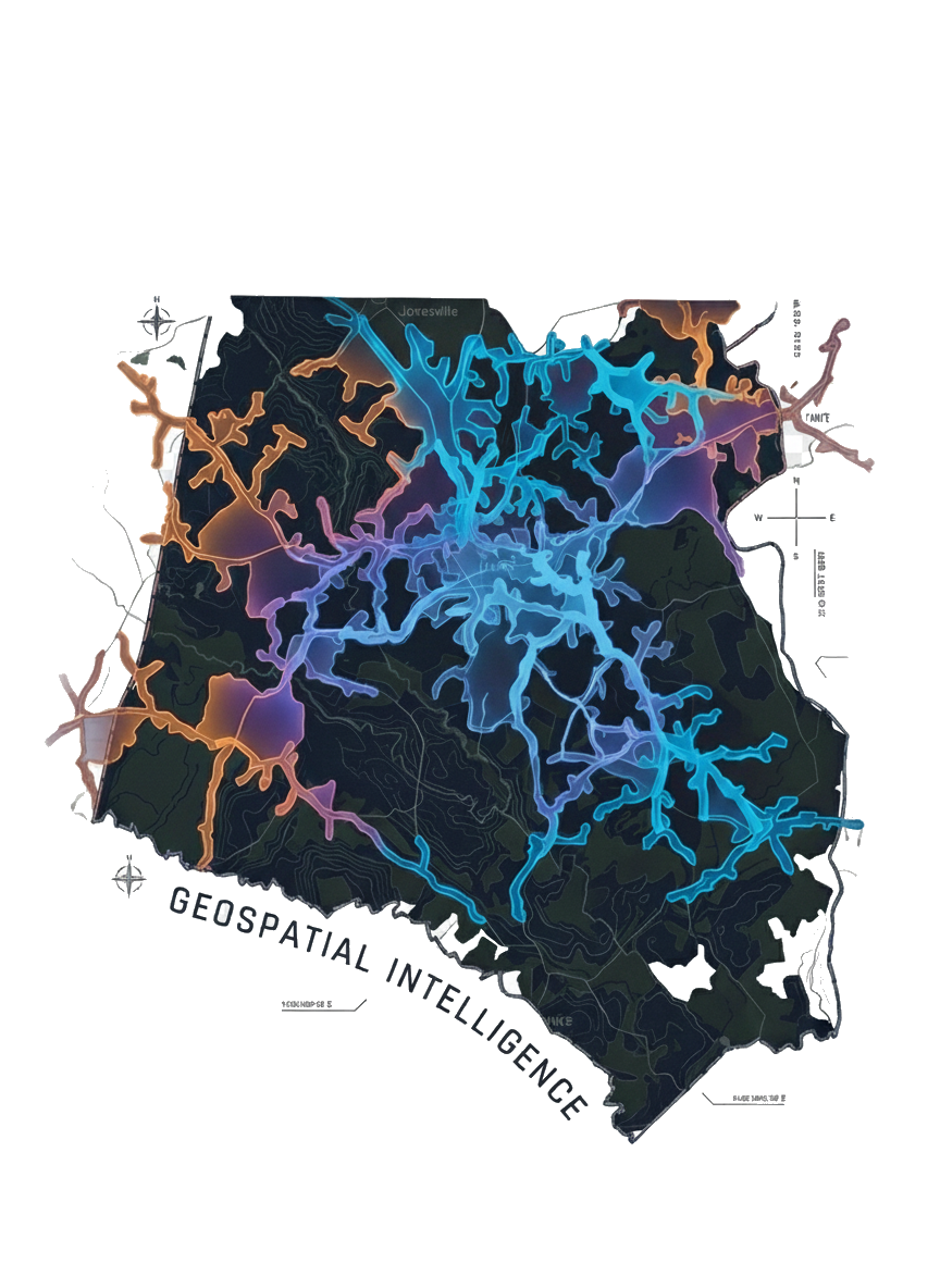 Geospatial intelligence visualization showing location data analytics